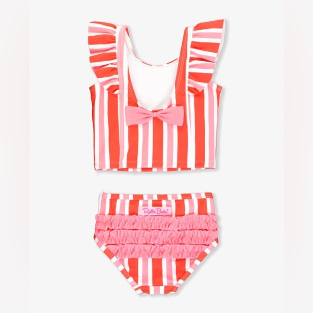 Ruffle Butts Cayenne Pop Stripe Waterfall Tankini 12-18 Months